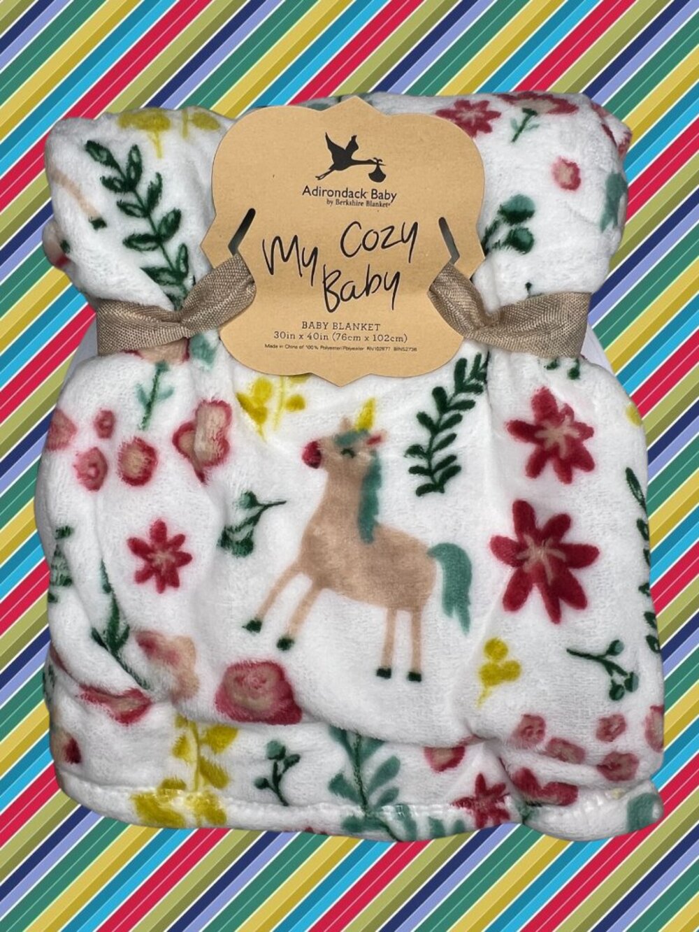 NWT Floral Botanical Flowers Unicorns Plush Baby Blanket Multicolor Berkshire
